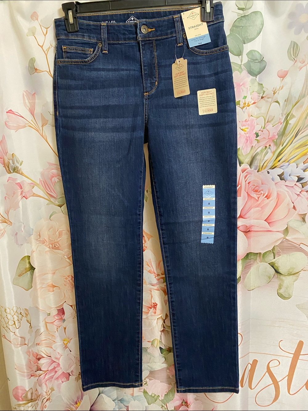 St. John’s Bay Dark Blue Straight-Leg Women’s Stretch Jeans Size 8